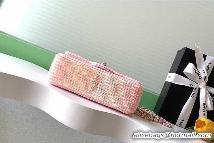 Famous Brand Chanel Flap Bag Glass Beads Sequins & Gold Tone Metal AS5312 Pink 2026