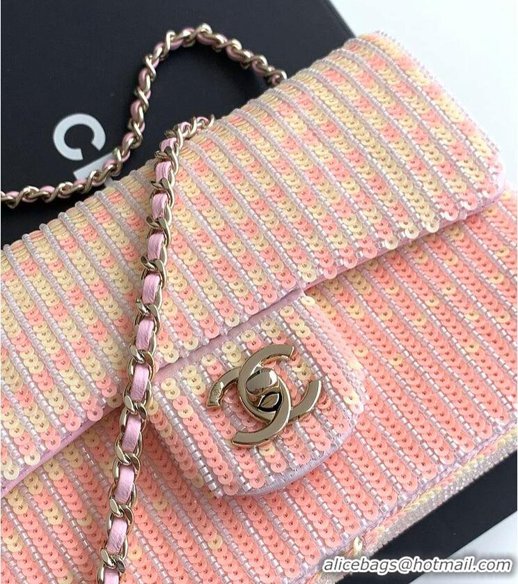 Famous Brand Chanel Flap Bag Glass Beads Sequins & Gold Tone Metal AS5312 Pink 2026