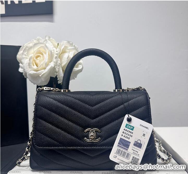 Crafted Discount Chanel Chevron Quilted Caviar Leather Mini Coco Handle AS5323 Black/Silver 2026