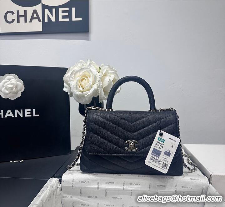 Crafted Discount Chanel Chevron Quilted Caviar Leather Mini Coco Handle AS5323 Black/Silver 2026