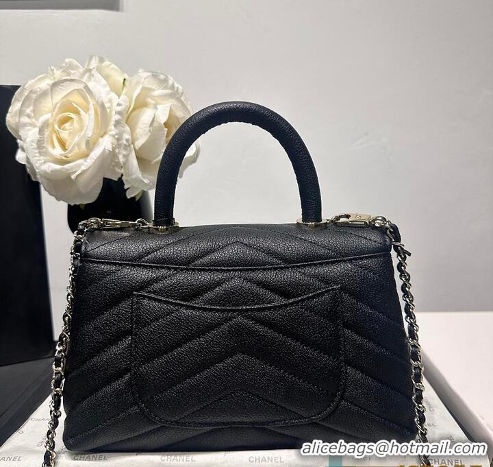 Crafted Discount Chanel Chevron Quilted Caviar Leather Mini Coco Handle AS5323 Black/Silver 2026