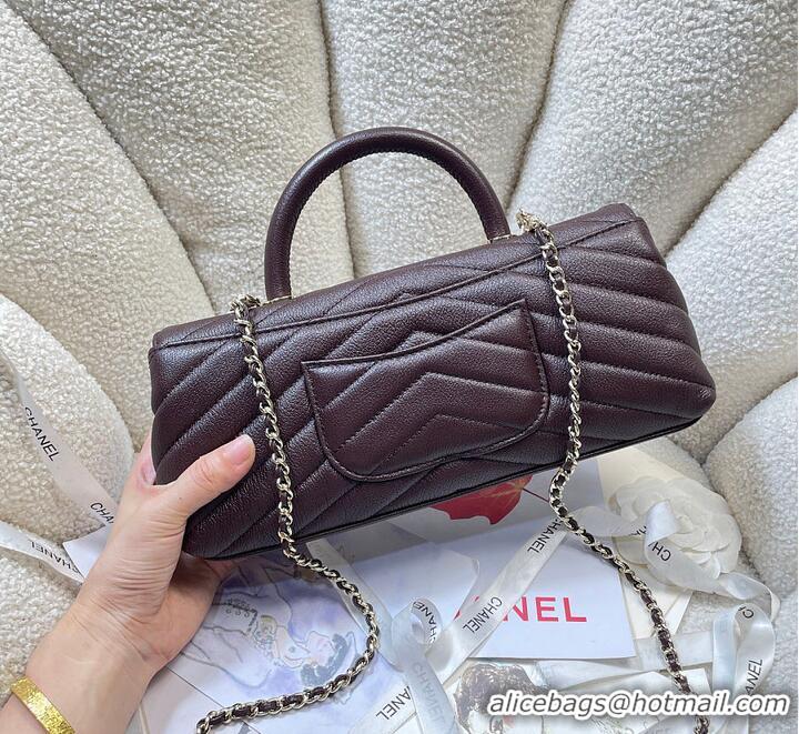 Famous Brand Chanel Maxi Flap Bag with Top Handle Goatskin & Gold-Tone Metal AS5325 Dark Brown 2026