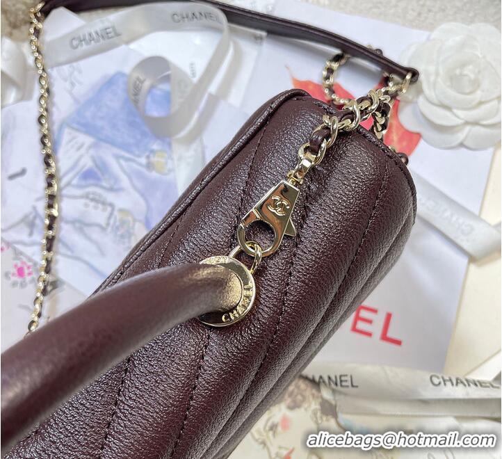 Famous Brand Chanel Maxi Flap Bag with Top Handle Goatskin & Gold-Tone Metal AS5325 Dark Brown 2026