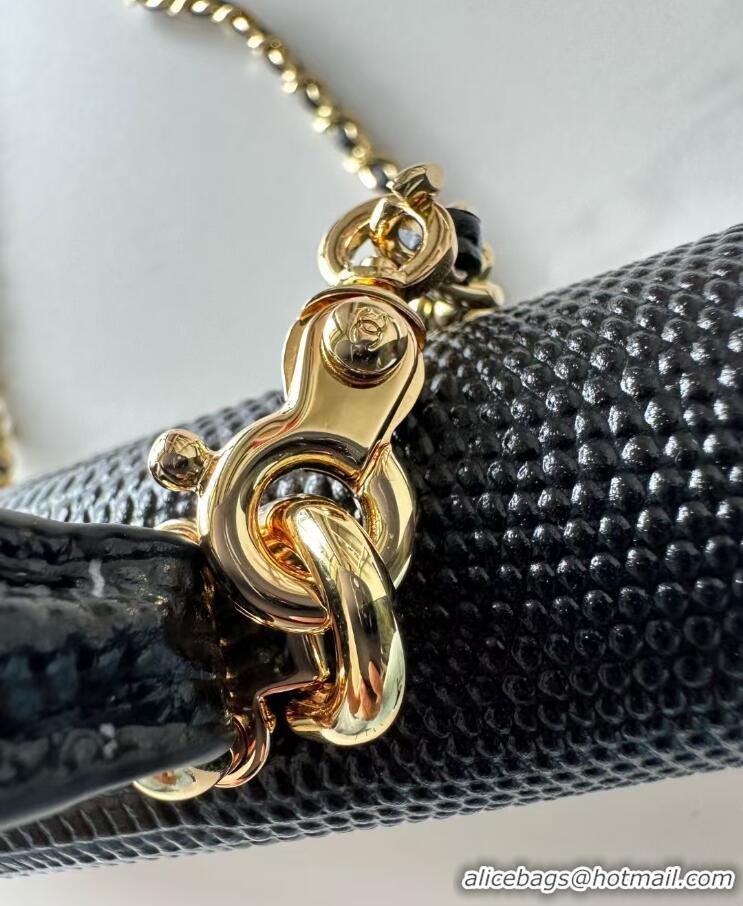 Top Grade Chanel Lizard Embossed Calfskin Clutch With Chain Top Handle Bag CH1915 Black/Gold 2026