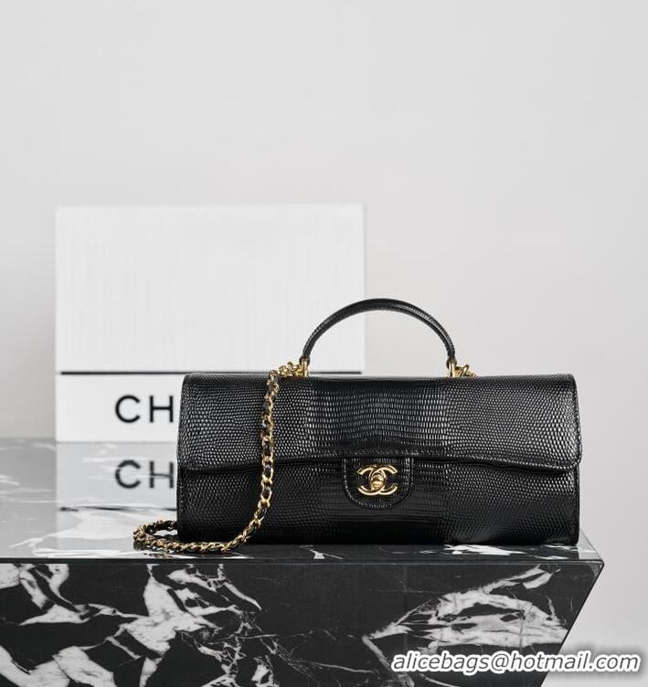 Top Grade Chanel Lizard Embossed Calfskin Clutch With Chain Top Handle Bag CH1915 Black/Gold 2026
