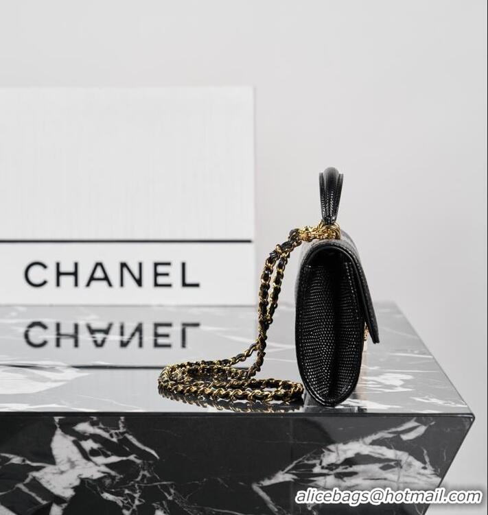 Top Grade Chanel Lizard Embossed Calfskin Clutch With Chain Top Handle Bag CH1915 Black/Gold 2026
