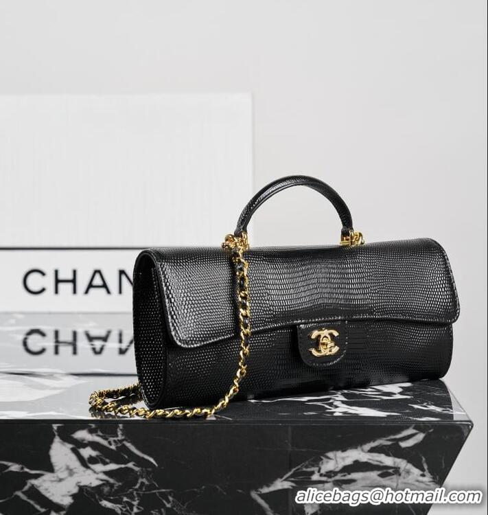 Top Grade Chanel Lizard Embossed Calfskin Clutch With Chain Top Handle Bag CH1915 Black/Gold 2026