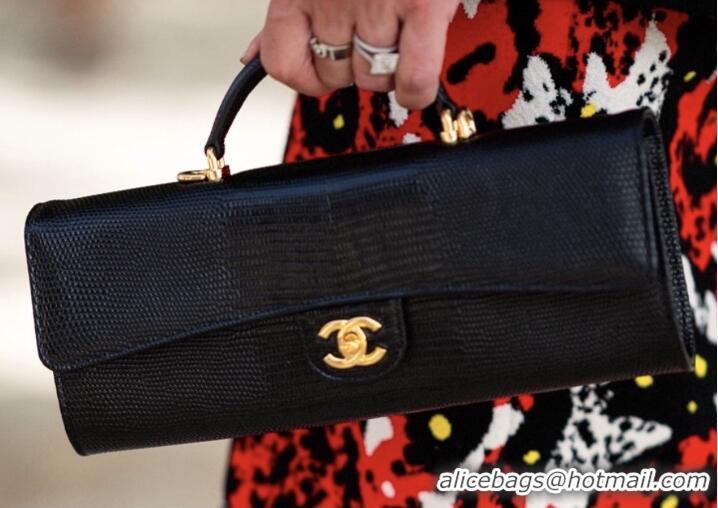 Top Grade Chanel Lizard Embossed Calfskin Clutch With Chain Top Handle Bag CH1915 Black/Gold 2026