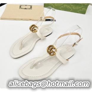 Pretty Style Gucci Women's Double G Thong Sandal White 60701302