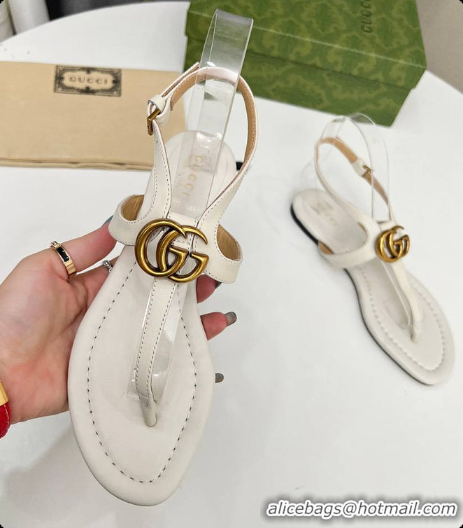 Pretty Style Gucci Women's Double G Thong Sandal White 60701302
