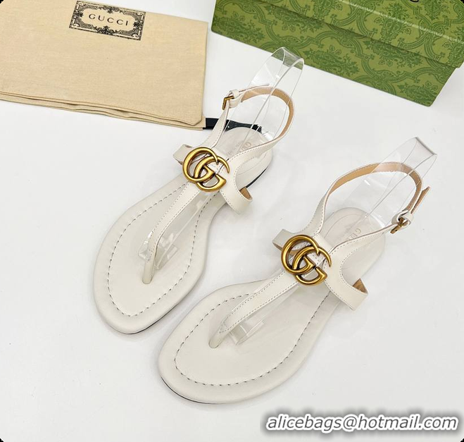 Pretty Style Gucci Women's Double G Thong Sandal White 60701302