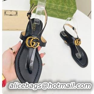 Top Grade Gucci Women's Double G Thong Sandal Black 60701302
