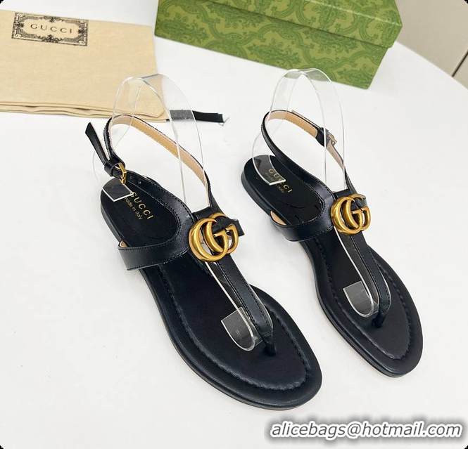 Top Grade Gucci Women's Double G Thong Sandal Black 60701302