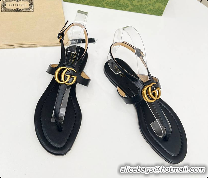 Top Grade Gucci Women's Double G Thong Sandal Black 60701302