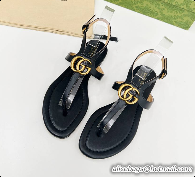 Top Grade Gucci Women's Double G Thong Sandal Black 60701302