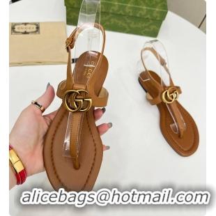 Charming Gucci Women's Double G Thong Sandal Brown 60701302