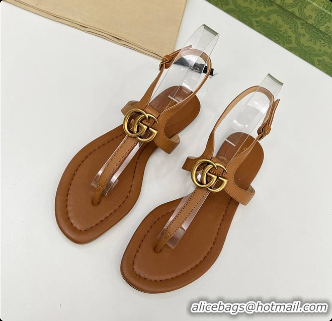Charming Gucci Women's Double G Thong Sandal Brown 60701302