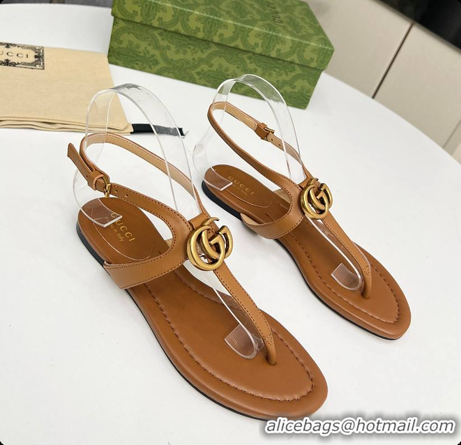 Charming Gucci Women's Double G Thong Sandal Brown 60701302