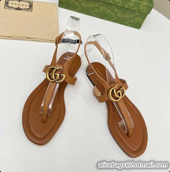 Charming Gucci Women's Double G Thong Sandal Brown 60701302