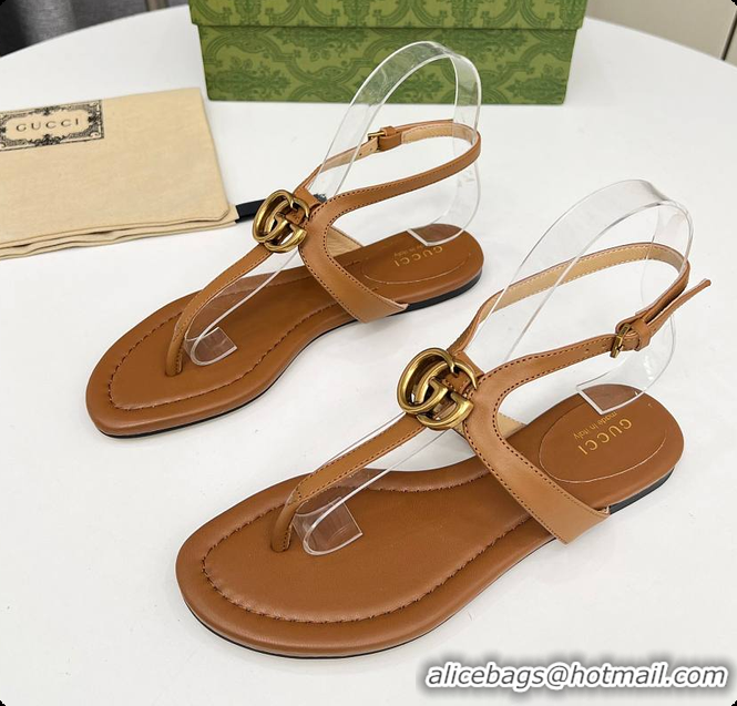 Charming Gucci Women's Double G Thong Sandal Brown 60701302