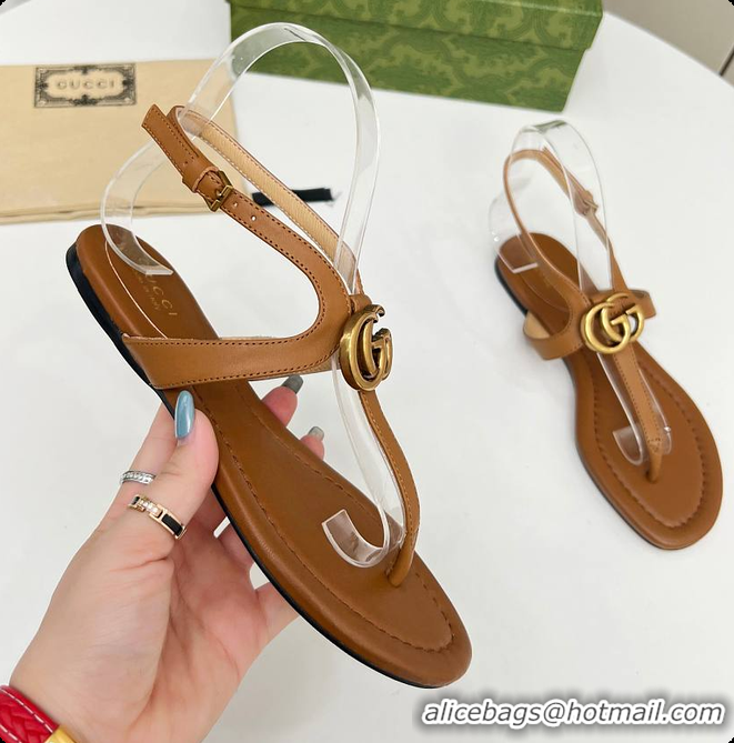 Charming Gucci Women's Double G Thong Sandal Brown 60701302