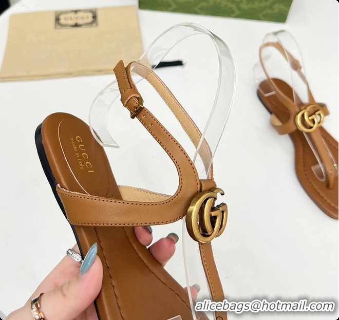 Charming Gucci Women's Double G Thong Sandal Brown 60701302