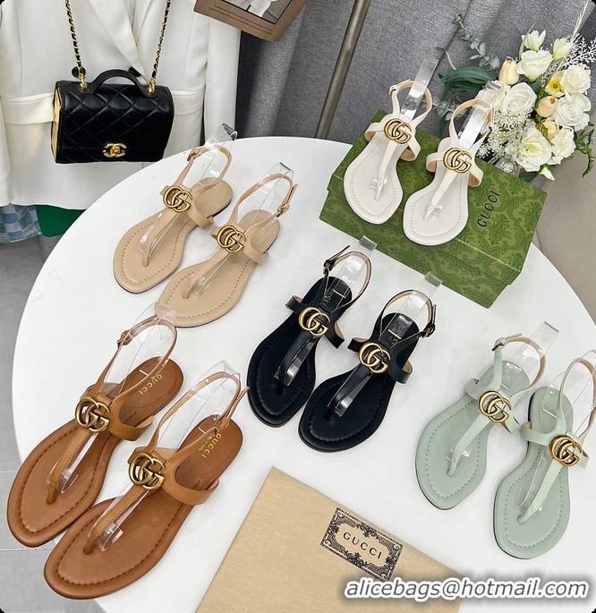 Big Discount Gucci Women's Double G Thong Sandal Beige 60701302