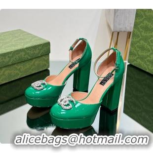 Most Popular Gucci Women's Platform Pump With Double G Green Patent Leather 60701304