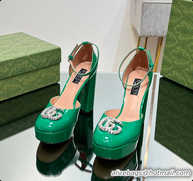 Most Popular Gucci Women's Platform Pump With Double G Green Patent Leather 60701304