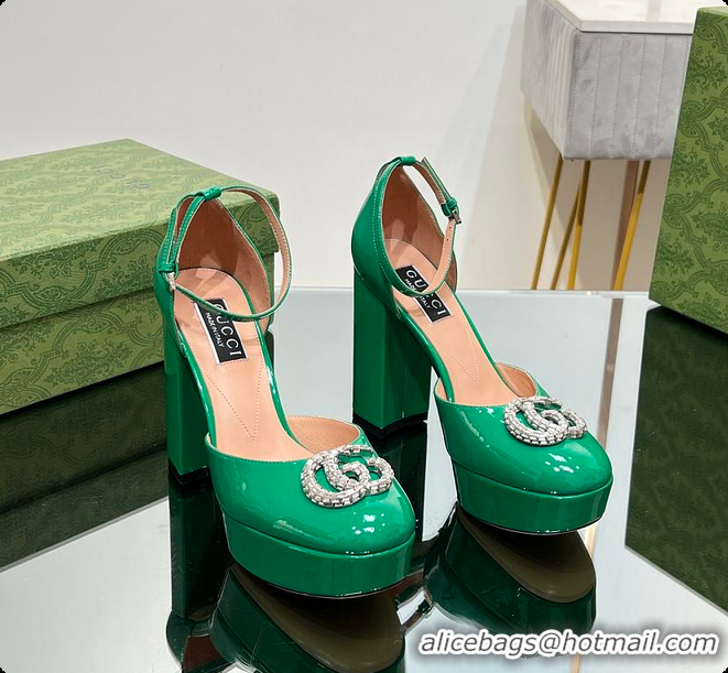 Most Popular Gucci Women's Platform Pump With Double G Green Patent Leather 60701304