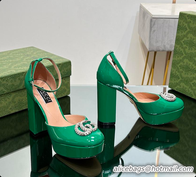 Most Popular Gucci Women's Platform Pump With Double G Green Patent Leather 60701304
