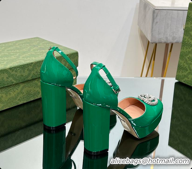 Most Popular Gucci Women's Platform Pump With Double G Green Patent Leather 60701304
