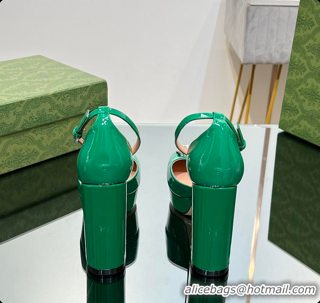 Most Popular Gucci Women's Platform Pump With Double G Green Patent Leather 60701304