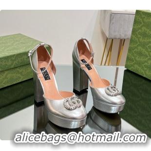 Good Quality Gucci Women's Platform Pump With Double G Silver Patent Leather 60701304