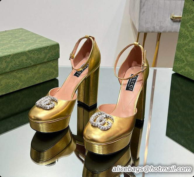 Popular Style Gucci Women's Platform Pump With Double G Gold Patent Leather 60701304