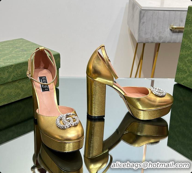 Popular Style Gucci Women's Platform Pump With Double G Gold Patent Leather 60701304