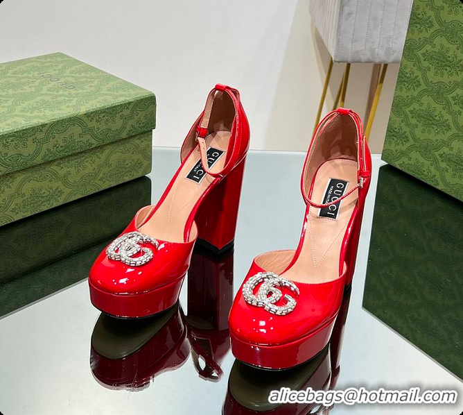 Discount Gucci Women's Platform Pump With Double G Red Patent Leather 60701304