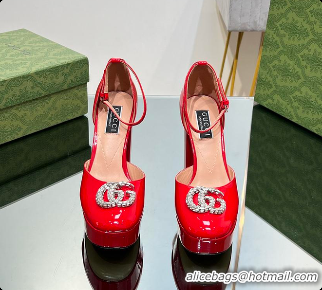 Discount Gucci Women's Platform Pump With Double G Red Patent Leather 60701304