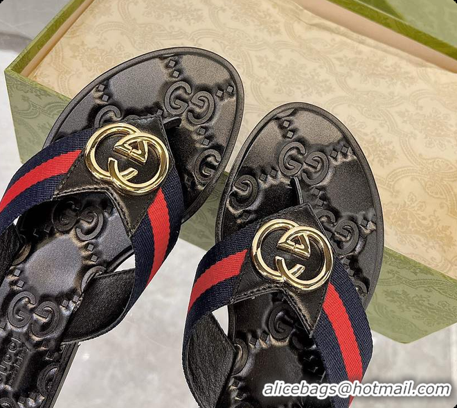 Perfect Gucci GG Thong Dark Blue & Red Nylon Web Sandals 60701305