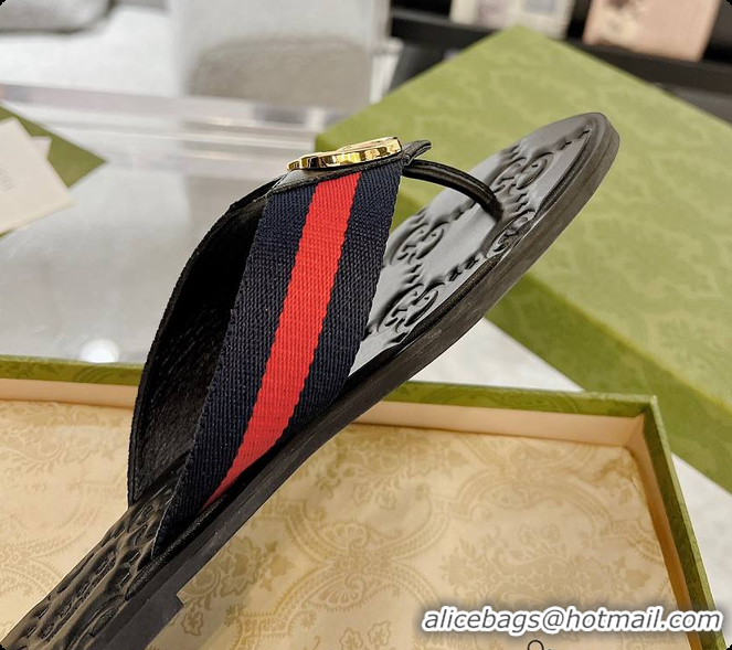 Perfect Gucci GG Thong Dark Blue & Red Nylon Web Sandals 60701305