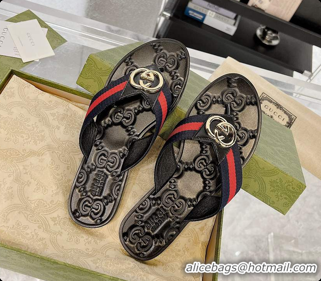Perfect Gucci GG Thong Dark Blue & Red Nylon Web Sandals 60701305