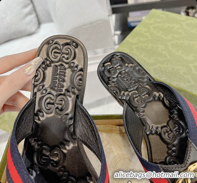 Perfect Gucci GG Thong Dark Blue & Red Nylon Web Sandals 60701305