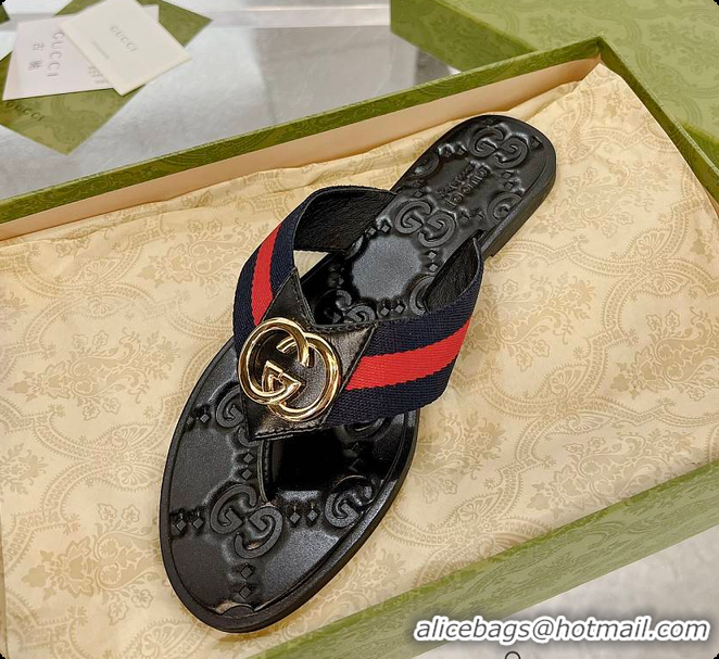 Perfect Gucci GG Thong Dark Blue & Red Nylon Web Sandals 60701305