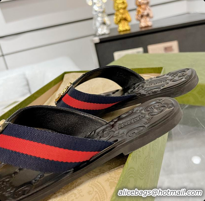 Perfect Gucci GG Thong Dark Blue & Red Nylon Web Sandals 60701305