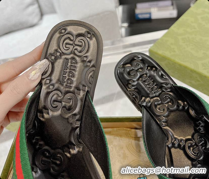 Top Design Gucci GG Thong Dark Green & Red Nylon Web Sandals 60701305