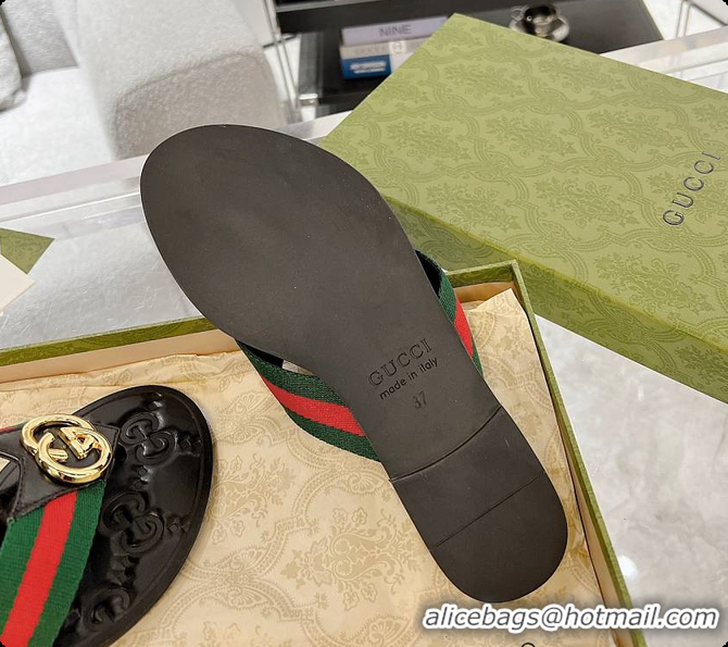 Top Design Gucci GG Thong Dark Green & Red Nylon Web Sandals 60701305