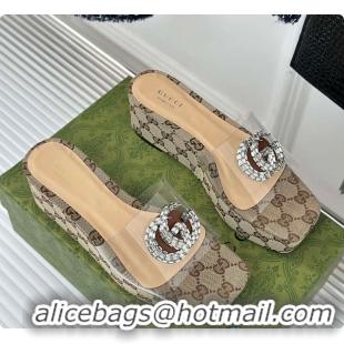 Gucci CC Crystal-Embellished Transparent High Slides Brown 60701306