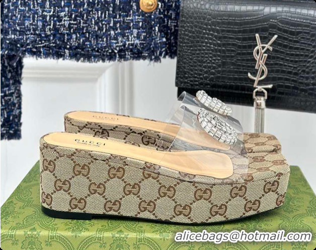 Gucci CC Crystal-Embellished Transparent High Slides Brown 60701306