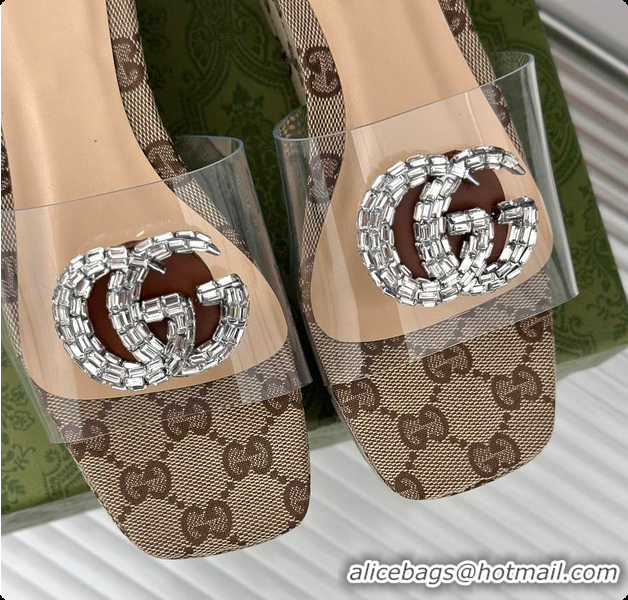 Gucci CC Crystal-Embellished Transparent High Slides Brown 60701306