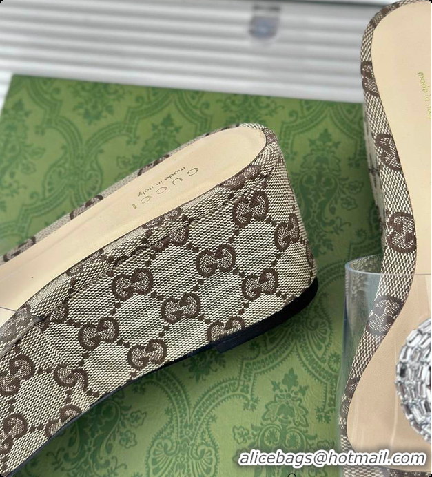 Gucci CC Crystal-Embellished Transparent High Slides Brown 60701306